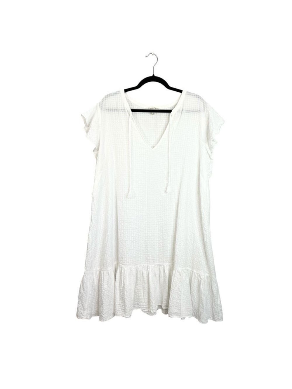 In Every Story white seersucker 100% cotton a line flutter sleeve dress 1X